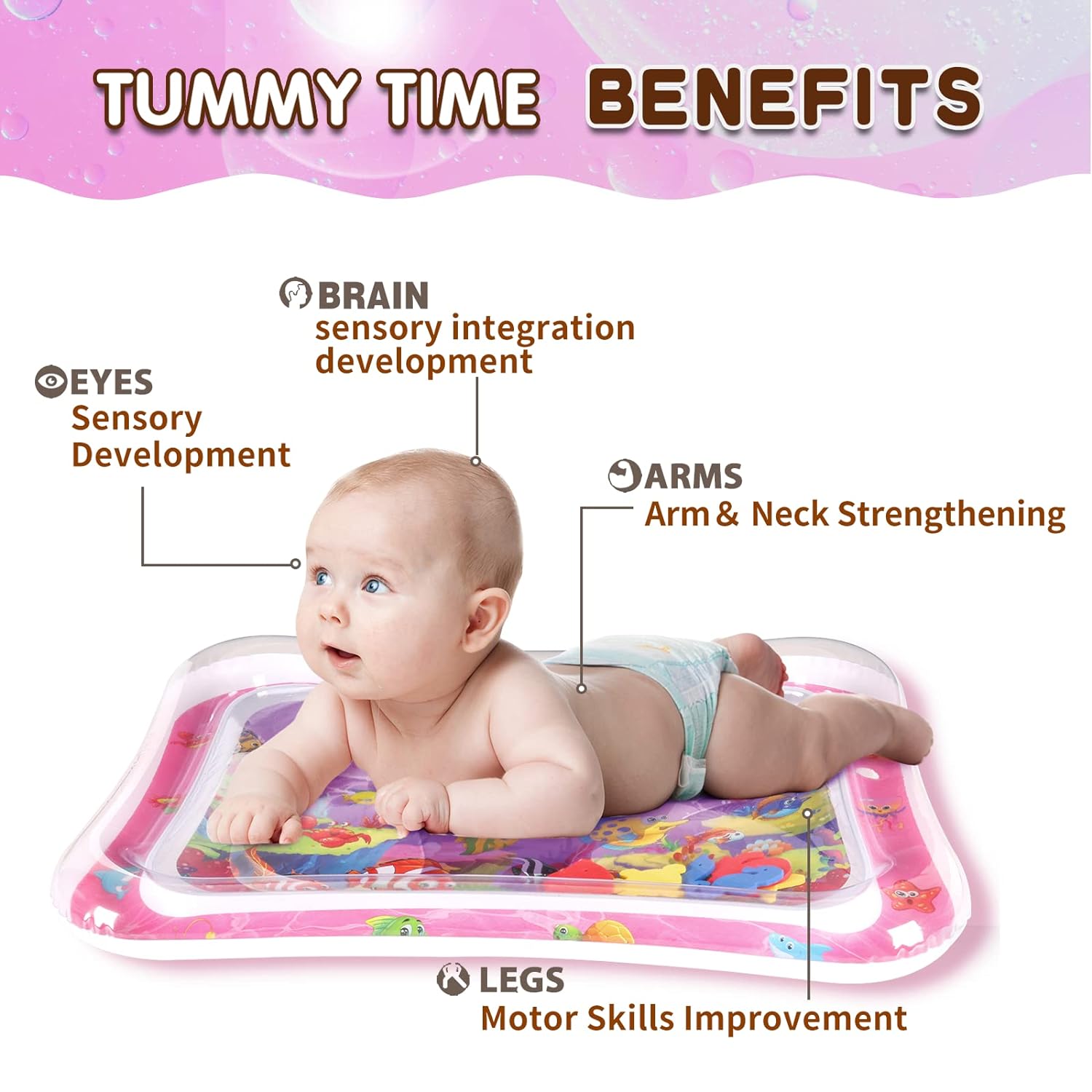 Hitituto Inflatable Tummy Time Mat Premium Baby Water Play Mat Fun Activity Center for Baby's Stimulation Growth and Sensory Development Ideal Infants Toddlers Baby Girls Toy for 3 6 9 12 24 Months - Image 2